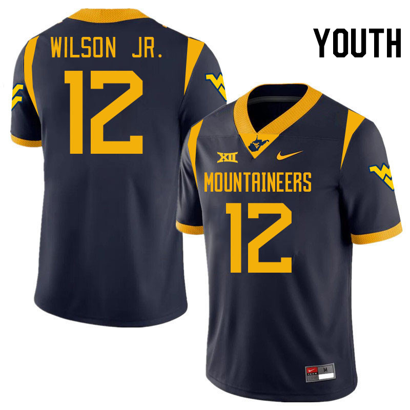 Youth #12 Anthony Wilson Jr. West Virginia Mountaineers College 2024 New Uniforms Football Jerseys S